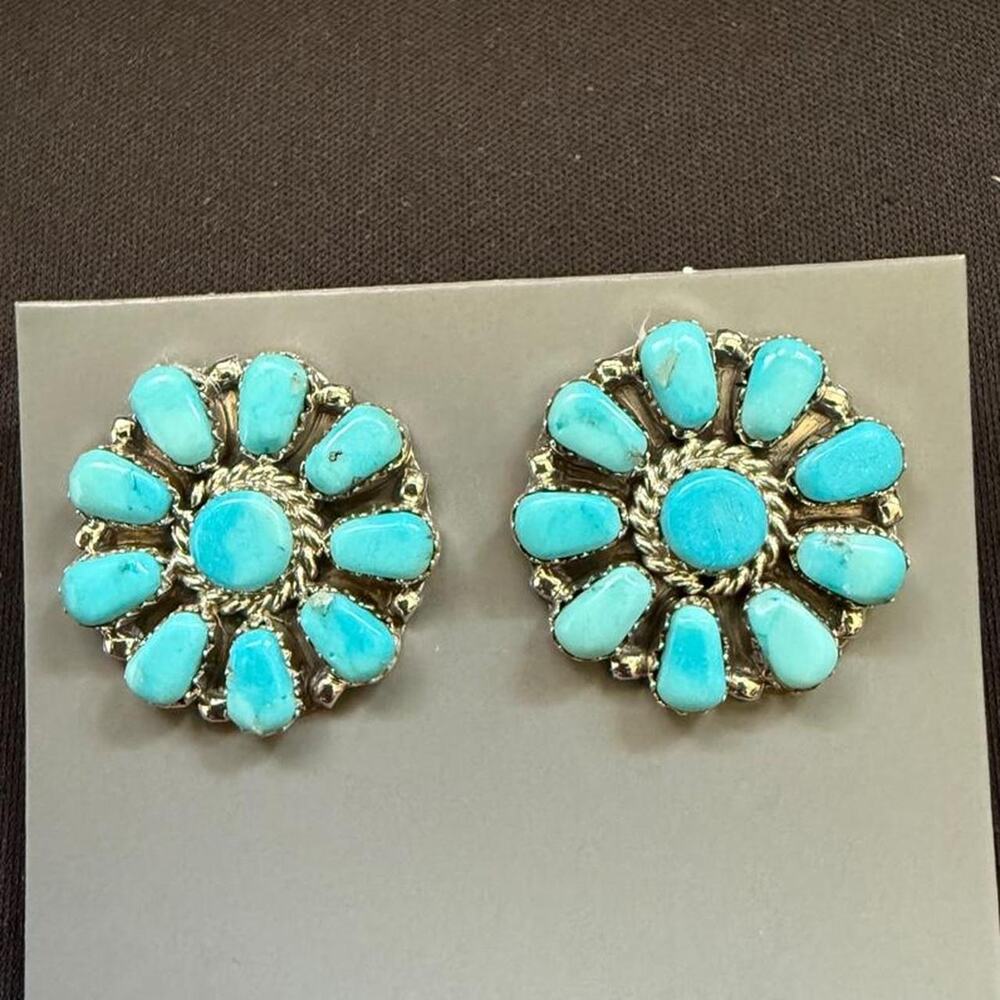 Native handmade kingman turquoise cluster post earrings